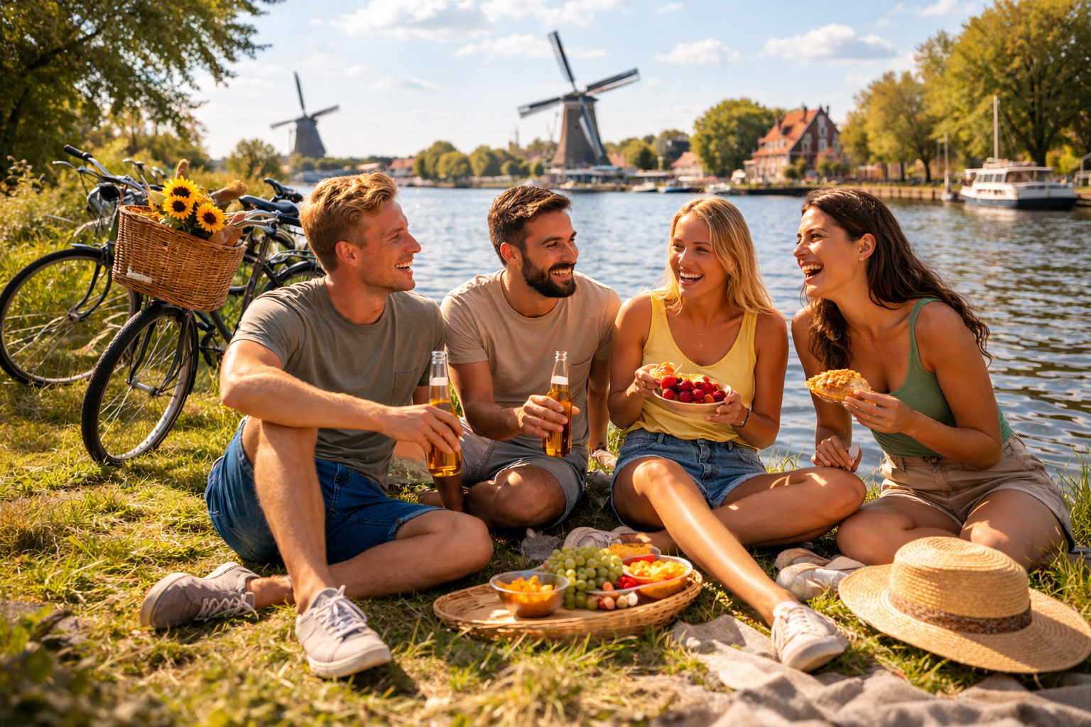 Pracownicy produkcji i logistyki spędzają czas wolny nad kanałem w Holandii podczas letniego pikniku